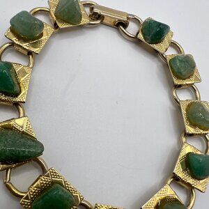 Vintage Bracelet gold with jade gemstones 7”